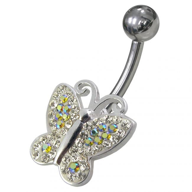 Butterfly Shaped Jewelled Non-Moving Belly Ring - Monster Piercing