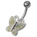 Butterfly Shaped Jewelled Non-Moving Belly Ring - Monster Piercing