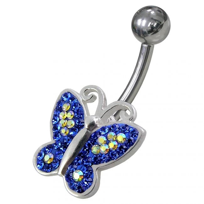 Butterfly Shaped Jewelled Non-Moving Belly Ring - Monster Piercing