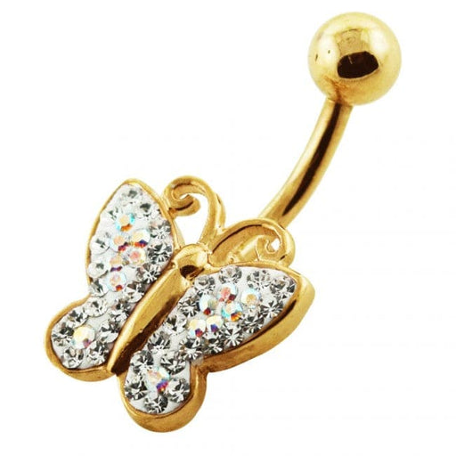 Butterfly Shaped Jewelled Non-Moving Belly Ring - Monster Piercing