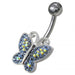 Butterfly Shaped Jewelled Non-Moving Belly Ring - Monster Piercing