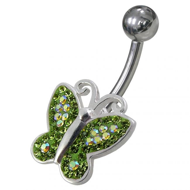 Butterfly Shaped Jewelled Non-Moving Belly Ring - Monster Piercing