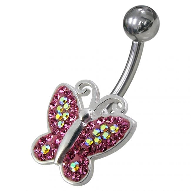 Butterfly Shaped Jewelled Non-Moving Belly Ring - Monster Piercing