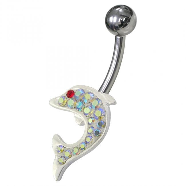 Dolphin Shaped Jewelled Non-Moving Belly Ring - Monster Piercing