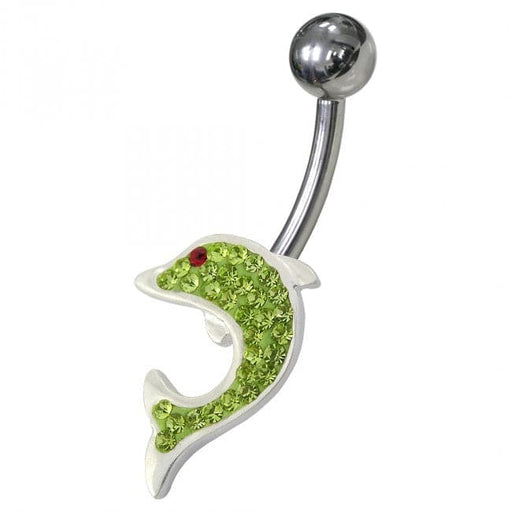 Dolphin Shaped Jewelled Non-Moving Belly Ring - Monster Piercing