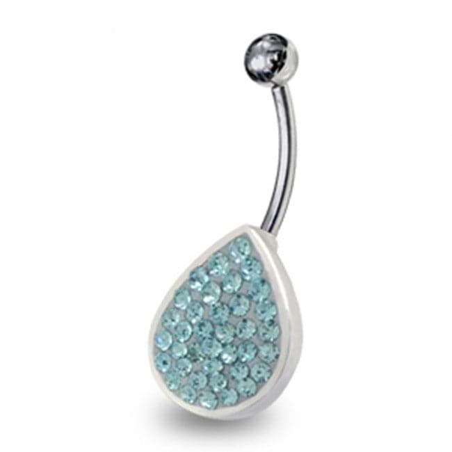 Multi Jeweled Pear Shape Non-Moving SS Bar Navel Ring - Monster Piercing