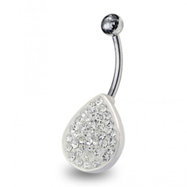 Multi Jeweled Pear Shape Non-Moving SS Bar Navel Ring - Monster Piercing