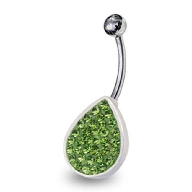 Multi Jeweled Pear Shape Non-Moving SS Bar Navel Ring - Monster Piercing