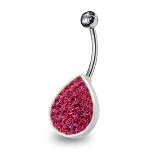 Multi Jeweled Pear Shape Non-Moving SS Bar Navel Ring - Monster Piercing