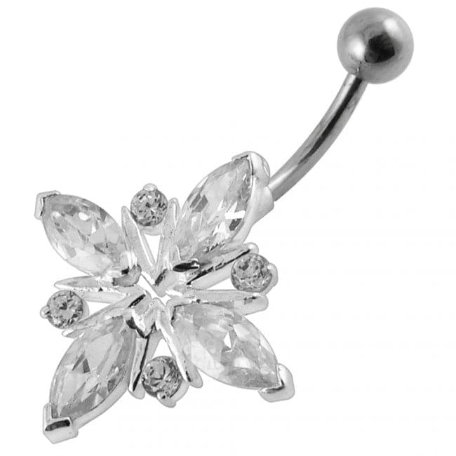 Fancy Blue Stone Jeweled Non-Moving SS Bar Belly Ring - Monster Piercing