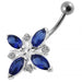 Fancy Blue Stone Jeweled Non-Moving SS Bar Belly Ring - Monster Piercing