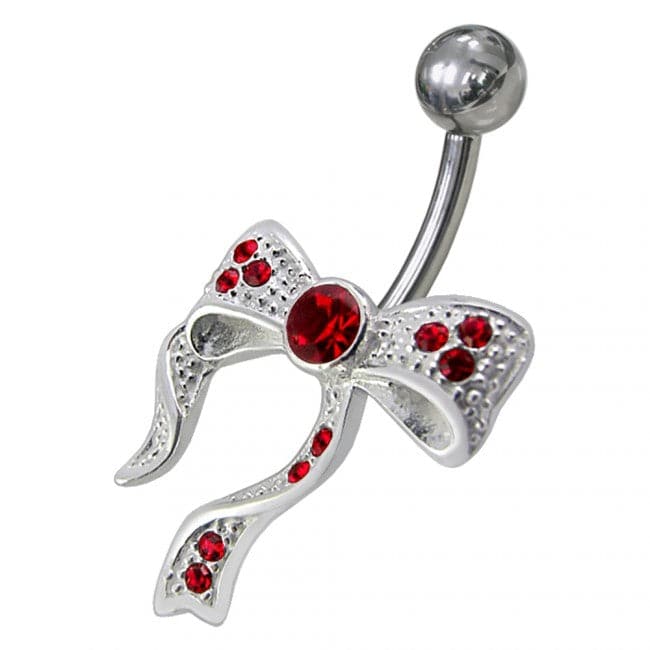 Fancy Red And White Jeweled Non-Moving Navel Belly Button Ring - Monster Piercing