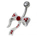 Fancy Red And White Jeweled Non-Moving Navel Belly Button Ring - Monster Piercing