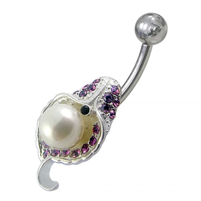 Shell with Pearl Jeweled Non-Moving Belly Ring - Monster Piercing