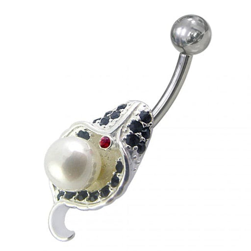 Shell with Pearl Jeweled Non-Moving Belly Ring - Monster Piercing