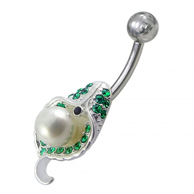 Shell with Pearl Jeweled Non-Moving Belly Ring - Monster Piercing