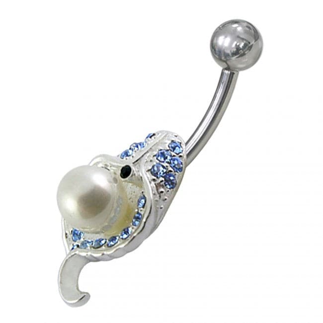 Shell with Pearl Jeweled Non-Moving Belly Ring - Monster Piercing