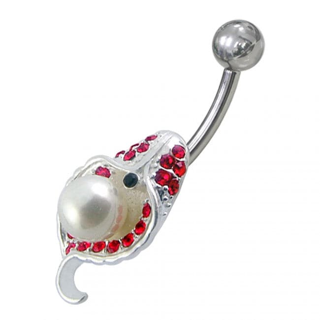 Shell with Pearl Jeweled Non-Moving Belly Ring - Monster Piercing