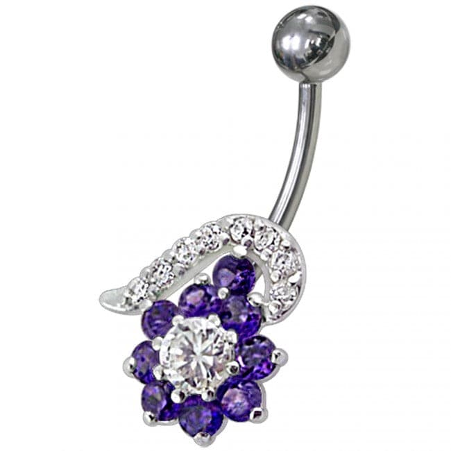 Fancy Black And White Jeweled Non-Moving Navel Body Jewelry Ring - Monster Piercing