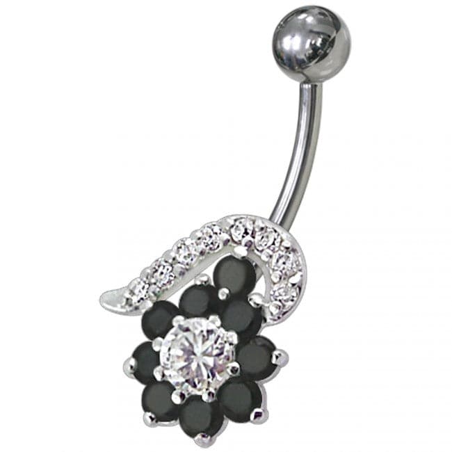 Fancy Black And White Jeweled Non-Moving Navel Body Jewelry Ring - Monster Piercing