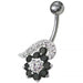 Fancy Black And White Jeweled Non-Moving Navel Body Jewelry Ring - Monster Piercing