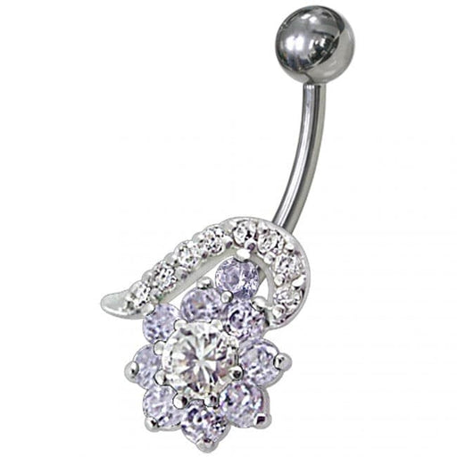 Fancy Black And White Jeweled Non-Moving Navel Body Jewelry Ring - Monster Piercing