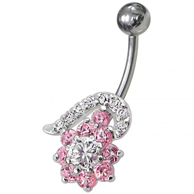 Fancy Black And White Jeweled Non-Moving Navel Body Jewelry Ring - Monster Piercing