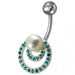 Fancy Multi Jeweled Silver Non-Moving Pearl Studded SS Navel Ring - Monster Piercing