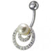 Fancy Multi Jeweled Silver Non-Moving Pearl Studded SS Navel Ring - Monster Piercing