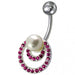 Fancy Multi Jeweled Silver Non-Moving Pearl Studded SS Navel Ring - Monster Piercing