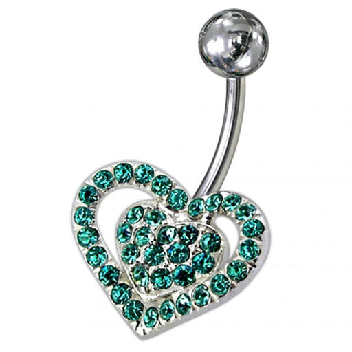 Silver Fancy Jeweled Heart SS Curved Navel Ring - Monster Piercing