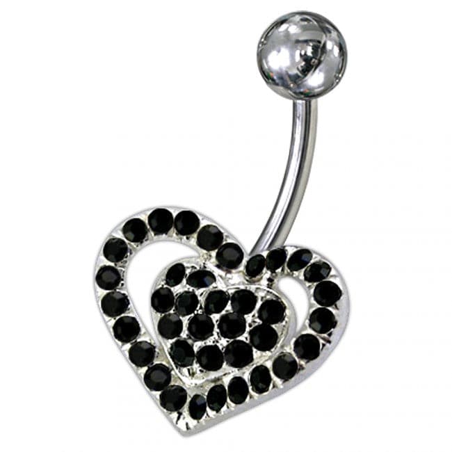 Silver Fancy Jeweled Heart SS Curved Navel Ring - Monster Piercing