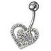 Silver Fancy Jeweled Heart SS Curved Navel Ring - Monster Piercing