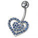 Silver Fancy Jeweled Heart SS Curved Navel Ring - Monster Piercing