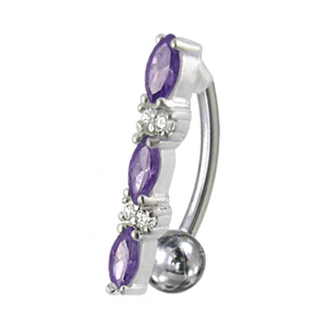 Fancy Jeweled Non-Moving Reverse Silver & Titanum Belly Ring - Monster Piercing