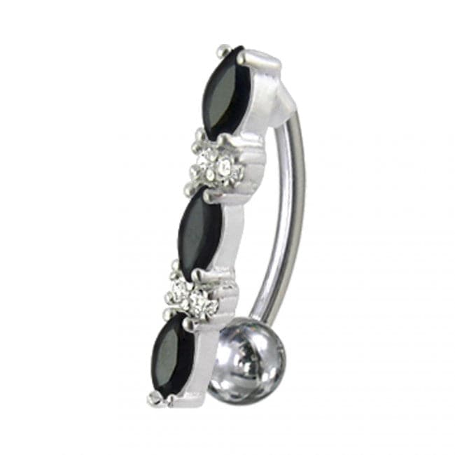 Fancy Jeweled Non-Moving Reverse Silver & Titanum Belly Ring - Monster Piercing