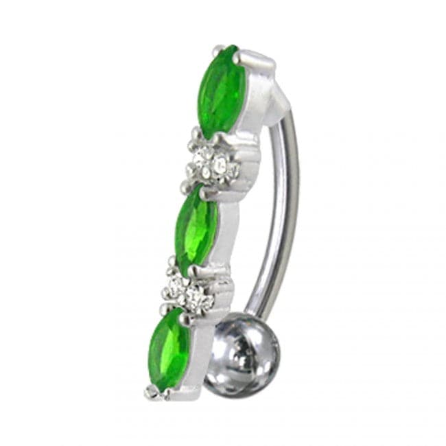 Fancy Jeweled Non-Moving Reverse Silver & Titanum Belly Ring - Monster Piercing