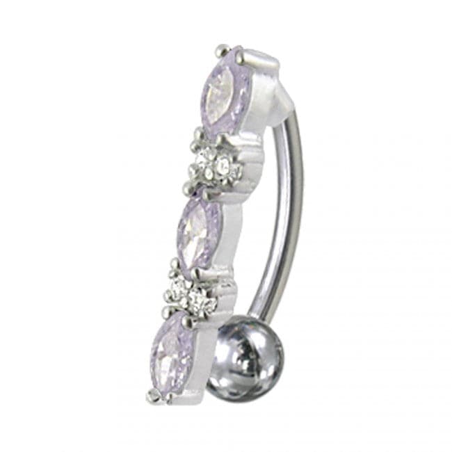 Fancy Jeweled Non-Moving Reverse Silver & Titanum Belly Ring - Monster Piercing