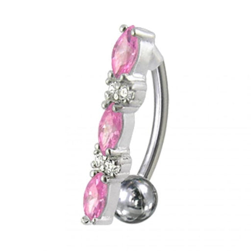 Fancy Jeweled Non-Moving Reverse Silver & Titanum Belly Ring - Monster Piercing