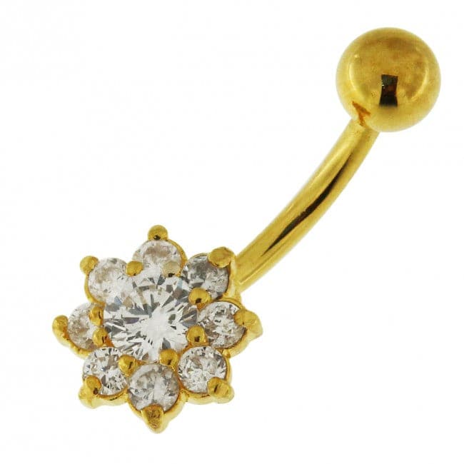 Fancy Jeweled Flower Non-Dangling Belly Ring - Monster Piercing