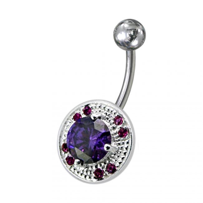 Fancy Mix Stones Jeweled Vinatge Design Non-Moving Curved Bar Belly Ring - Monster Piercing