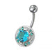 Fancy Mix Stones Jeweled Vinatge Design Non-Moving Curved Bar Belly Ring - Monster Piercing