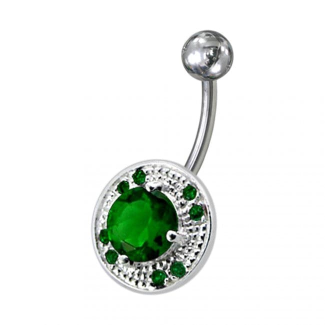 Fancy Mix Stones Jeweled Vinatge Design Non-Moving Curved Bar Belly Ring - Monster Piercing