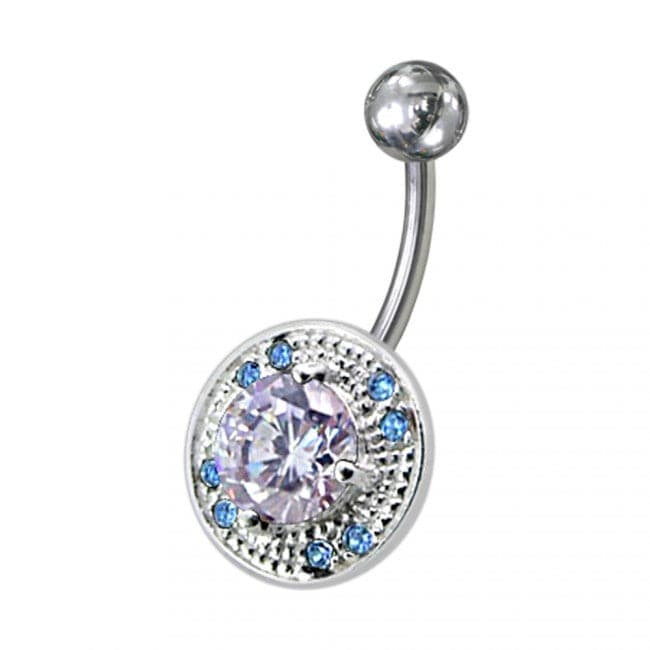 Fancy Mix Stones Jeweled Vinatge Design Non-Moving Curved Bar Belly Ring - Monster Piercing