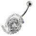 14G 925 Silver Fancy Jeweled Non-Moving Titanium Bar Navel Ring - Monster Piercing