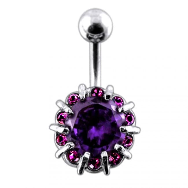 Fancy Single Stone Jeweled Non-Moving Titanium Curved Bar Belly Ring - Monster Piercing