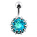 Fancy Single Stone Jeweled Non-Moving Titanium Curved Bar Belly Ring - Monster Piercing