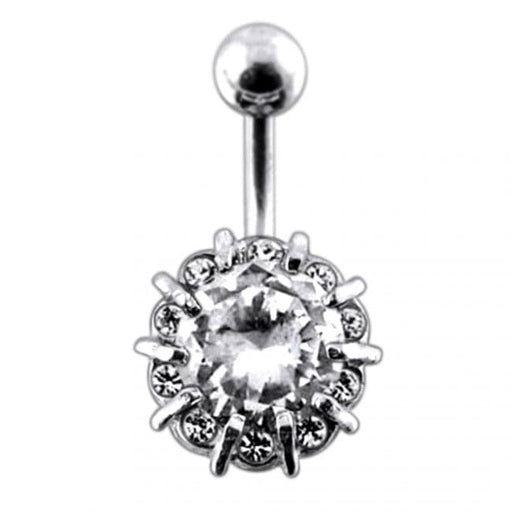 Fancy Single Stone Jeweled Non-Moving Titanium Curved Bar Belly Ring - Monster Piercing