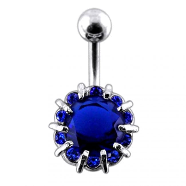 Fancy Single Stone Jeweled Non-Moving Titanium Curved Bar Belly Ring - Monster Piercing