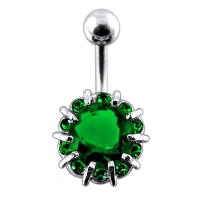 Fancy Single Stone Jeweled Non-Moving Titanium Curved Bar Belly Ring - Monster Piercing